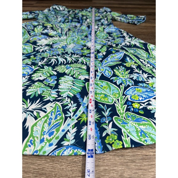 Gretchen Scott XS Floral A-Line Dress Blue Green Twirly Whirly Short Sleeve - Picture 3 of 10